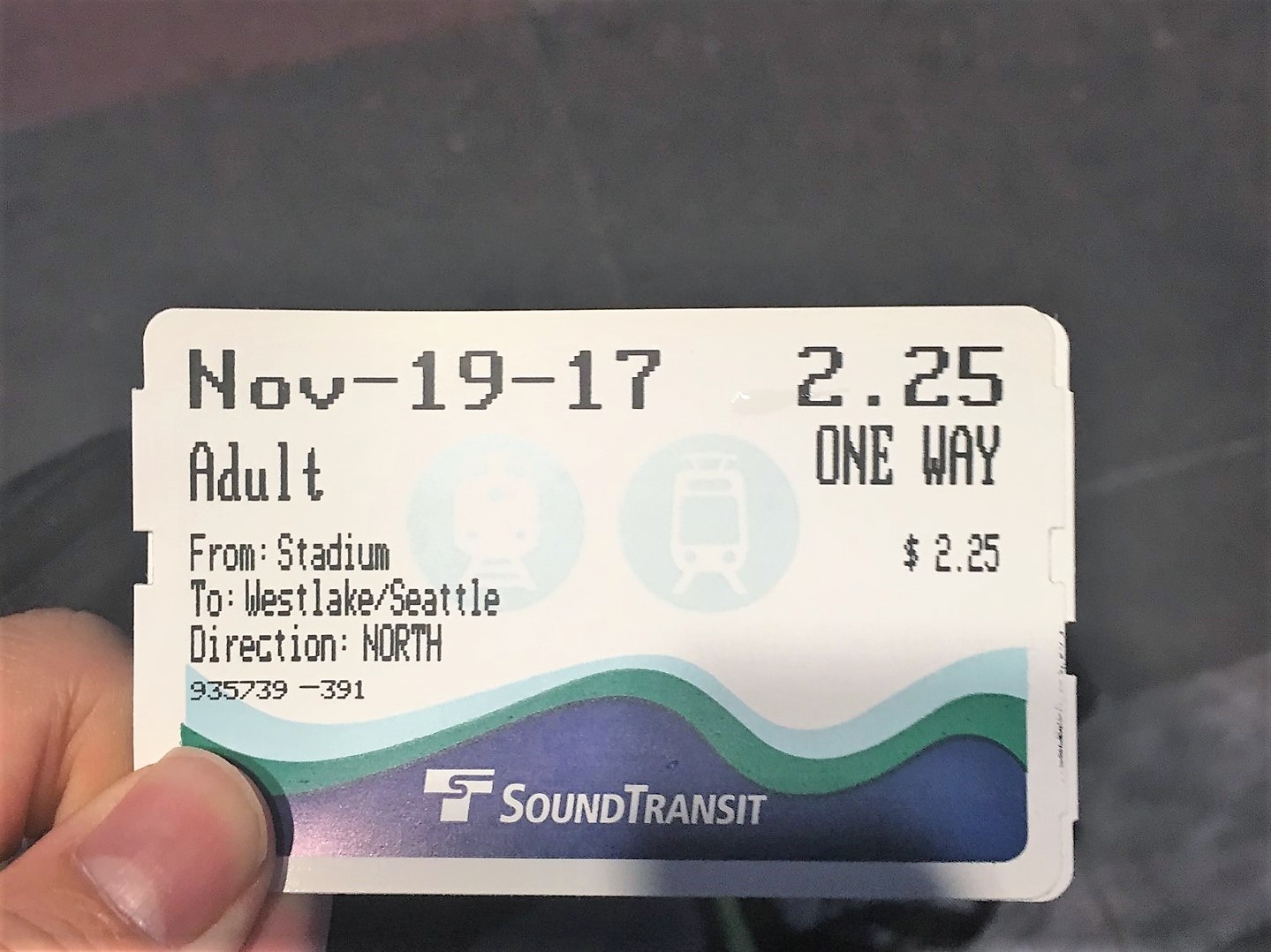 シアトルのリンク・ライト・レールの切符