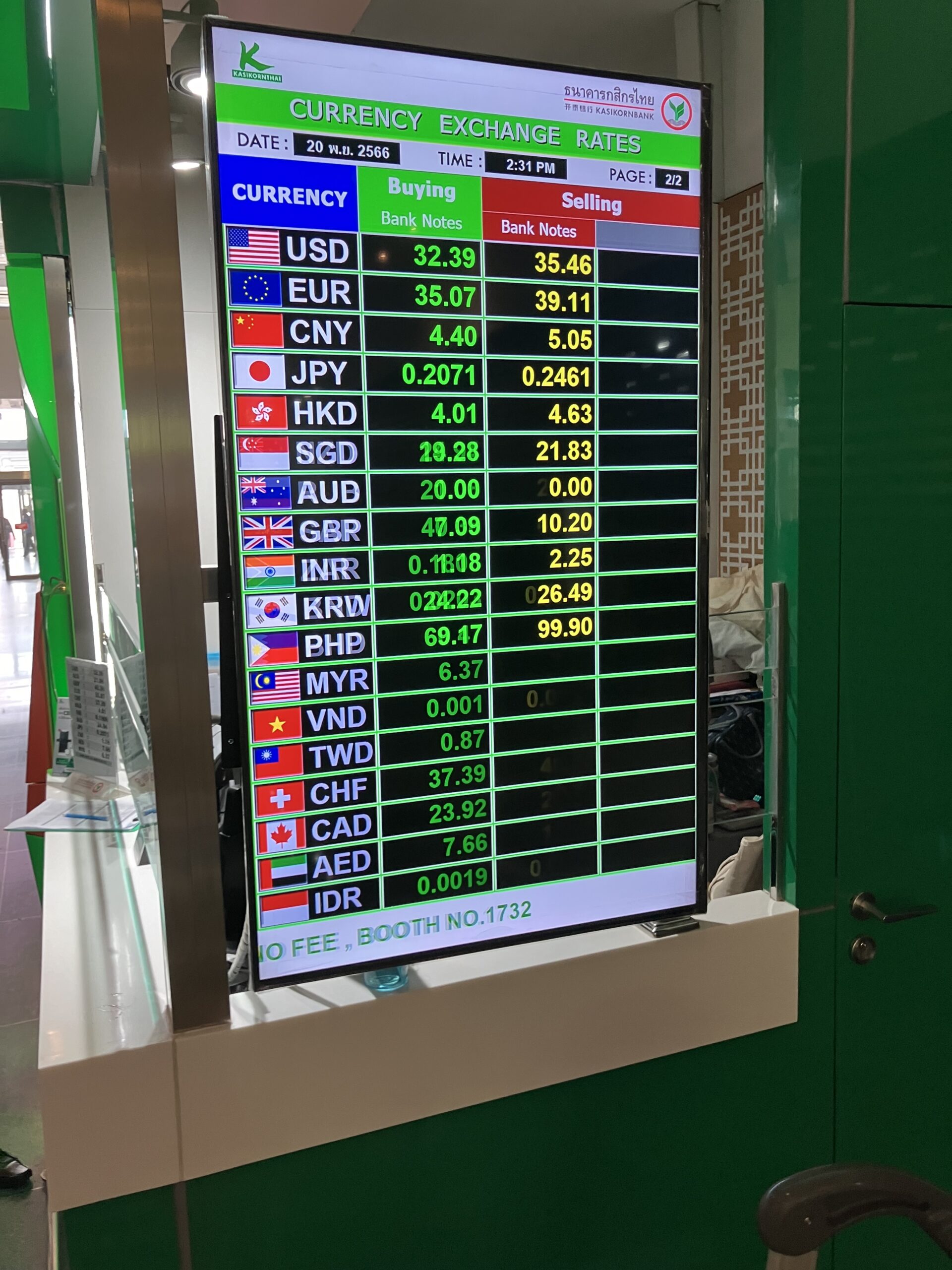 プーケット国際空港(HKT)の両替レート