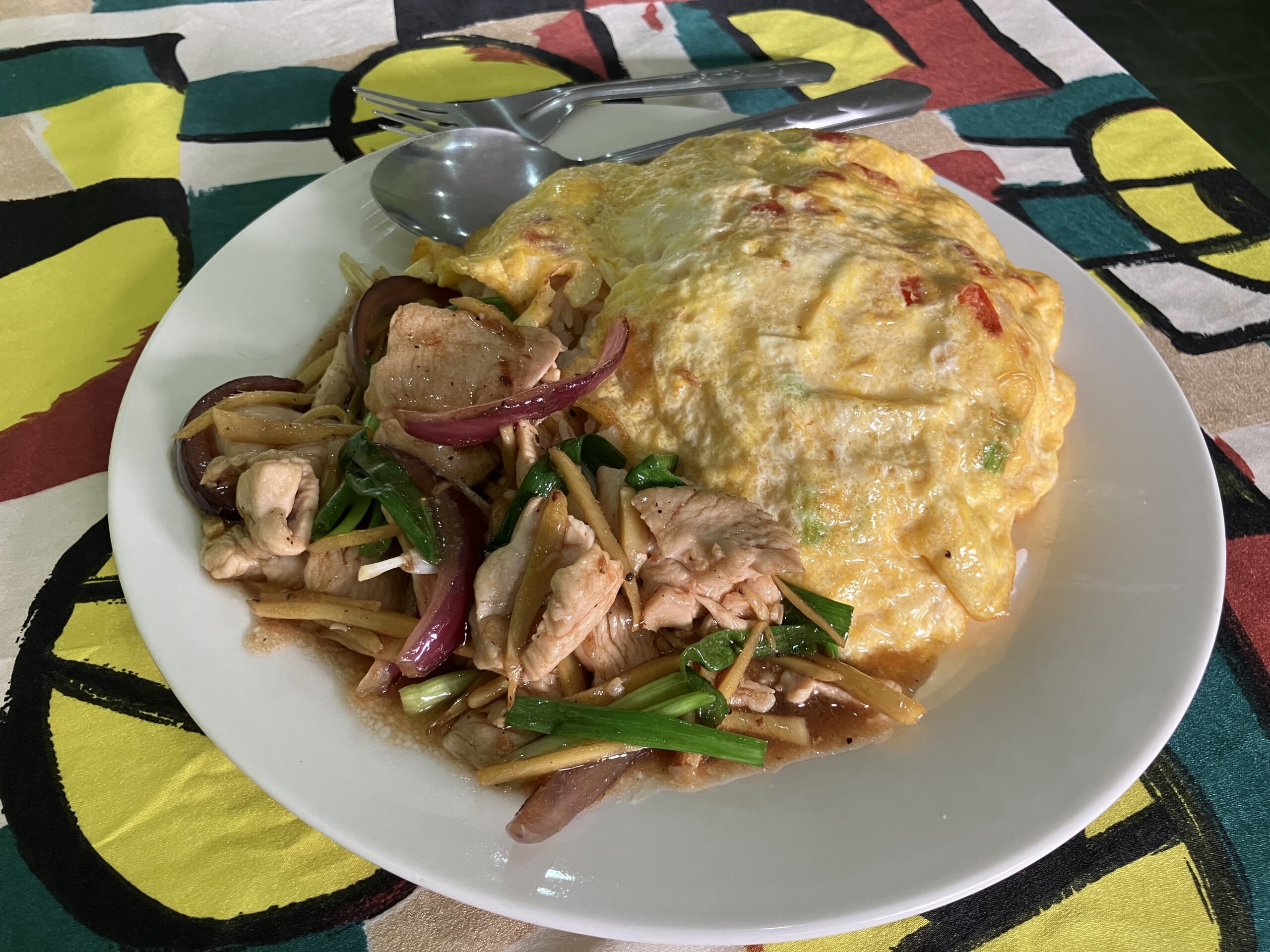 House of Fruit Shakesのチキンジンジャー28,000LAKとオムレツ7,000LAK